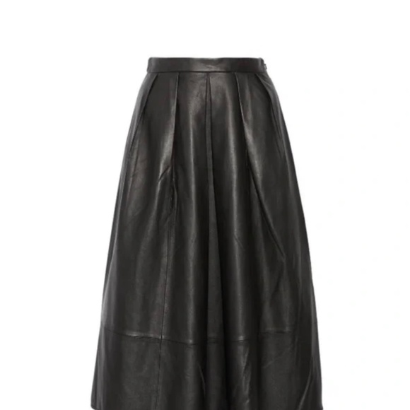 Tibi Leather Full Pleated Zip A-line Black Cocktail Skirt - Picture 4 of 15